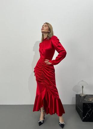 Идеальное изысканное шелковое красное вечернее платье макси миди 4 цвета люкс качества5 фото