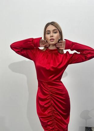 Идеальное изысканное шелковое красное вечернее платье макси миди 4 цвета люкс качества3 фото