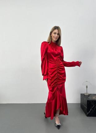 Идеальное изысканное шелковое красное вечернее платье макси миди 4 цвета люкс качества4 фото