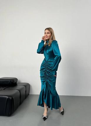 Вишукана шовкова вечірня сукня кольору смарагд  люкс якість
