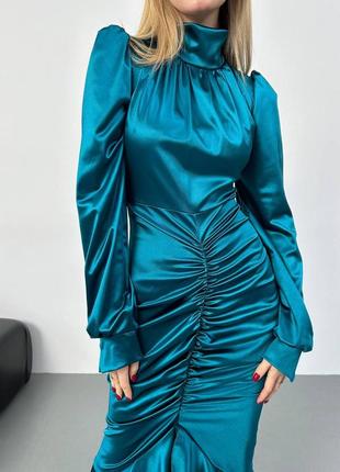 Изысканное шелковое вечернее платье цвета изумруд люкс качество3 фото
