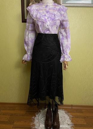 Новая невероятная красивая нарядная праздничная блуза рубашка с кружевом рюшами объемными рукавами под винтаж в викторианский эдвигарианский тай-дай стили6 фото