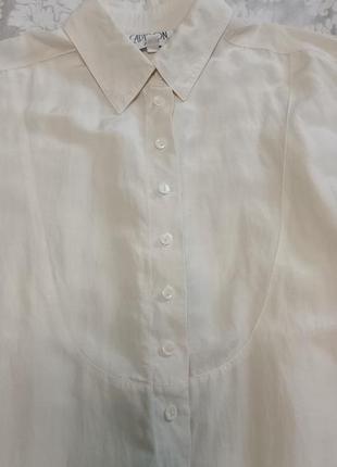 Удлиненная рубашка свободного кроя, оверсайз, блуза шелк/рами сливочного цвета5 фото