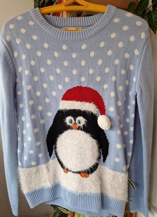 Новогодний, очень теплый свитерик с пингвином