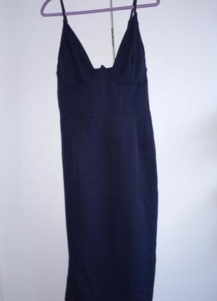 Темно синее платье миди с корсетом5 фото