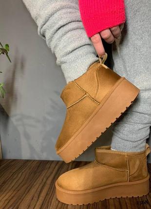 Угги ugg угги замшевые бежевые коричневые теплые невысокие на высокой платформе подошве низкие5 фото