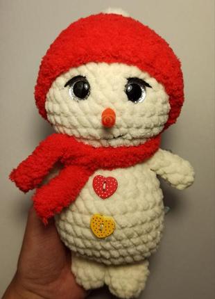 Плюшевый вязаный снеговик, игрушка снеговичек7 фото