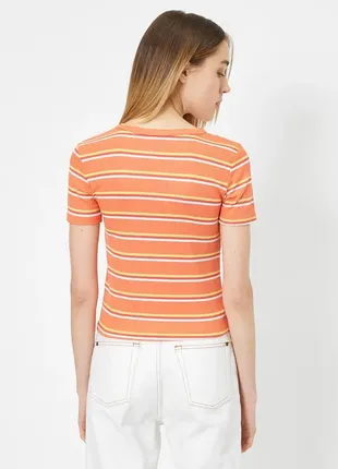 Оранжевая летняя футболка koton в полоску2 фото
