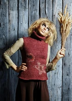 В'язана безрукавка з вовною мохером у квіти зірка вишита free soul жилетка жилет