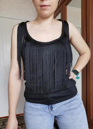 Топ shein чорний з бахромою жіночий майка літня