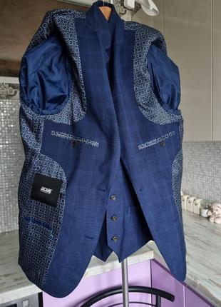 Брендовий базовий топовий однобортний класичний синій піджак жакет блейзер та жилетка костюм в клітинку тартан l xl 40r jacamo5 фото
