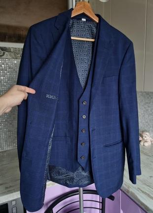 Брендовий базовий топовий однобортний класичний синій піджак жакет блейзер та жилетка костюм в клітинку тартан l xl 40r jacamo1 фото