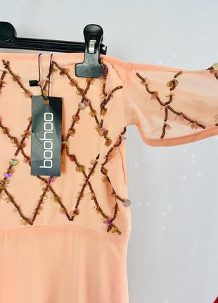 Длинное вечернее шифоновое платье макси открытые плечи boohoo5 фото