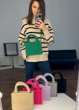 Женская сумка зеленая сумка тедди сумка пушистая, зимняя сумка из меха1 фото