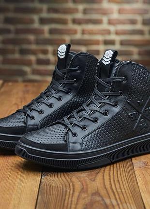 Зимові черевики philipp plein, чоловічі молодіжні черевики зимові з натуральної шкіри4 фото