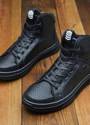 Зимові черевики philipp plein, чоловічі молодіжні черевики зимові з натуральної шкіри6 фото