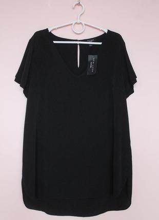 Чорна подовжена шифонова блузка, блуза футболка святкова, нарядная блуза 52-54 р.