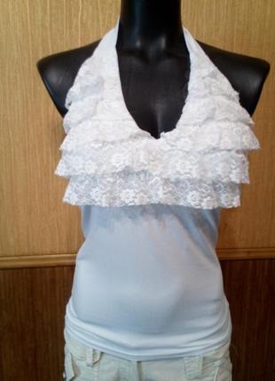 Майка белоснежная с завязкой на шее