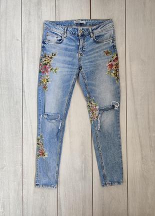 Жіночі коттонові стрейчеві укорочені джинси у квітах  38 р турція