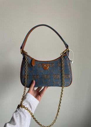 Сумка half moon bag simply ginger with leather buckle mini denim