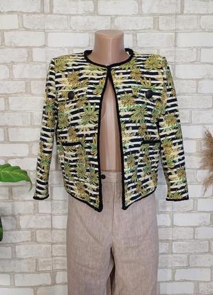 Фирменный river island стильный укороченный пиджак/жакет в крупных листьях, размер с-м