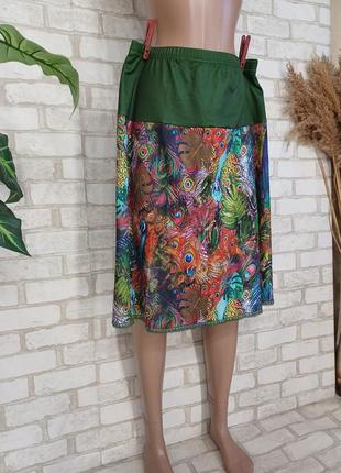 Новая оригинальная красочная юбка миди в яркий принт "павлины", размер л-хл3 фото