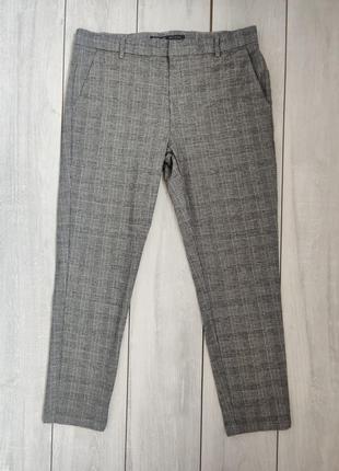 Стрейчевые мужские коттоновые брюки серого цвета в клетку 38 р пояс 47 см