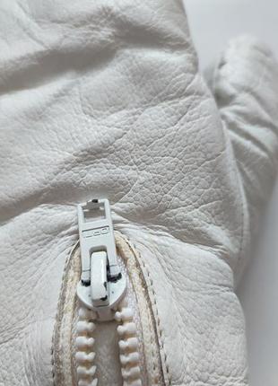 Кожаные белые перчатки перчатки варежки кожуни кожа зимние теплые на замке женские...