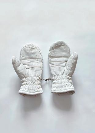 Шкіряні білі рукавички перчатки рукавиці кожані шкіра зимові теплі на замку жіночі фотосесії фотосесія2 фото