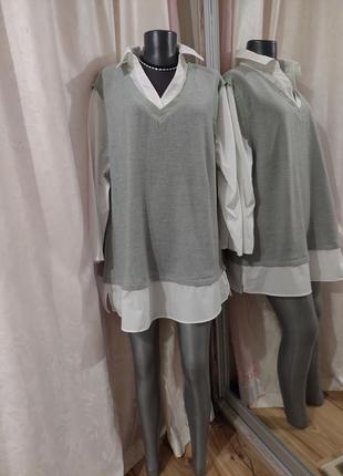 Стильная рубашка 👕 обманка, туника большого размера