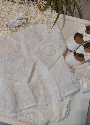 Мереживна сукня-бодік з пов'язочкою від 0 до 6м