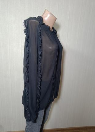 Черная блуза. блуза женская. шифоновая блуза. прозрачная блуза с кружевом. жестевая блуза с мелким рюшем и кружком2 фото