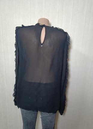 Черная блуза. блуза женская. шифоновая блуза. прозрачная блуза с кружевом. жестевая блуза с мелким рюшем и кружком4 фото