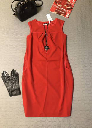 Calvin klein red dress with gold zipper discount