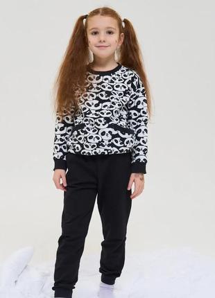 Подростковый комплект на девочку байка с начесом - панды - family look - мама/донька