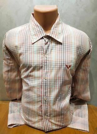Практичная удобная хлопковая рубашка в нежную клетку американского бренда pall mall