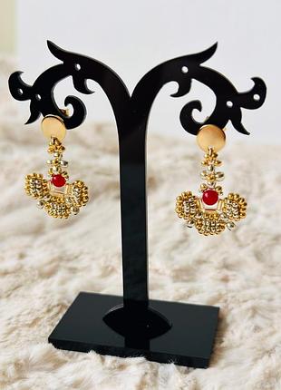 Серьги гвоздики с подвеской из бисера, праздничные блестящие бисерные серьги