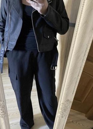 Нові модні чорні широкі штани палаццо на гумці карго 52-54 р