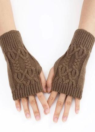 Однотонные женские перчатки с полупальцами / митенки1 фото