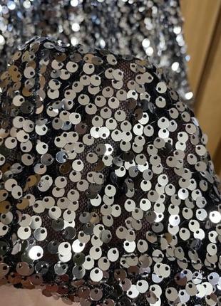 Серебристое короткое эффектное платье есть пояс полностью в пайетки 44-46 р10 фото