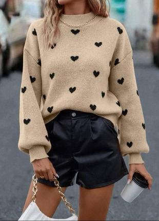 Светр жіночий із сердечками оверсайз, розмір 42/46