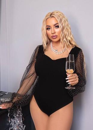 Боди с рукавами сетка гипюр