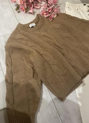 Объемный шерстяной вязаный свитер &amp; other stories оверсайз с актуальными косами цвет кемэл7 фото