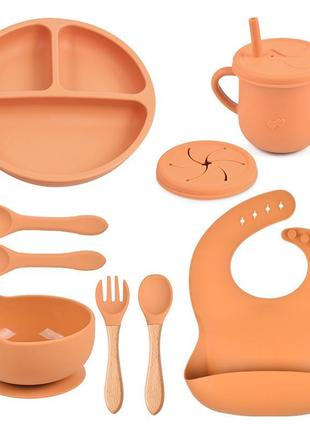 Набір дитячого силіконового посуду для годування 9в1 (колір  помаранчевий y6)