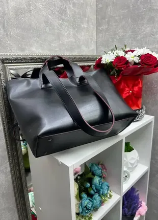 Черная с красным краем - вместительная сумка с экокожи. дорогой турецкий материал.4 фото