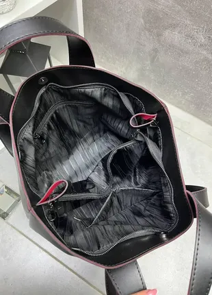 Черная с красным краем - вместительная сумка с экокожи. дорогой турецкий материал.6 фото