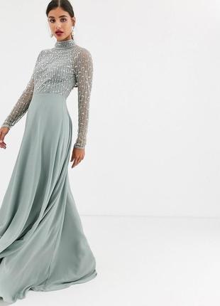 Платье макси asos design tall с линейным декором и юбкой с запахом6 фото