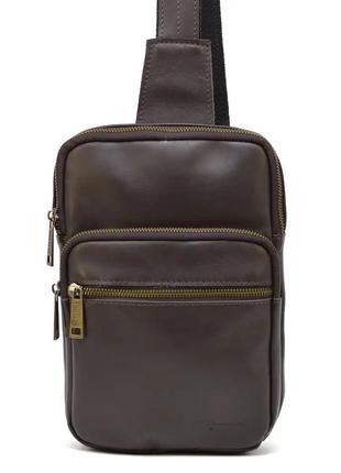 Сумка слинг, рюкзак на одну шлей мужской кожаный коричневый2 фото