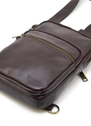Сумка слинг, рюкзак на одну шлей мужской кожаный коричневый5 фото