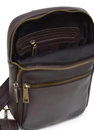 Сумка слинг, рюкзак на одну шлей мужской кожаный коричневый6 фото